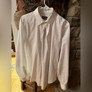 Men’s slim fit button down white dress shirt.